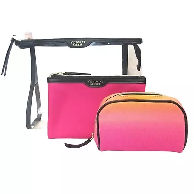 Victoria's Secret BEAUTY Pink & Orange Ombre Trio Cosmetic Makeup Bag Set • $21.95