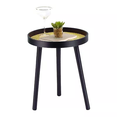 NEW Black Round Coffee Table With Cane Detail Table Top Sofa Living Room  • £19.99