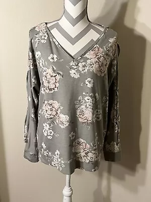 MAURICE’S Women’s Olive Peach White Floral Open Slv Pullover Blouse Sz L 327 • £4.82