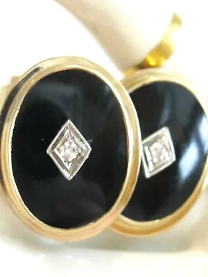Classy Esemco Solid 10k Gold Black Onyx & Diamond Cufflinks Mens Womens Unisex • $549
