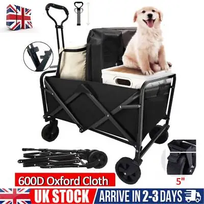 5  Rubber Wheel Heavy Duty Foldable Garden Trolley Cart Wagon Wheelbarrow UK-Bla • £35.99