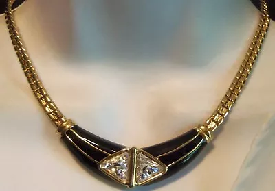 VINTAGE S.A.L. SWAROVSKI CRYSTAL Black Enamel NECKLACE ESTATE JEWELRY • $149.99