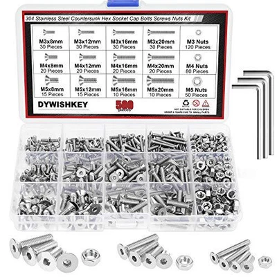 £17.98 • Buy 500PCS Metric M3 M4 M5, Flat Head Countersunk Socket Cap Bolts Screws Nuts Assor
