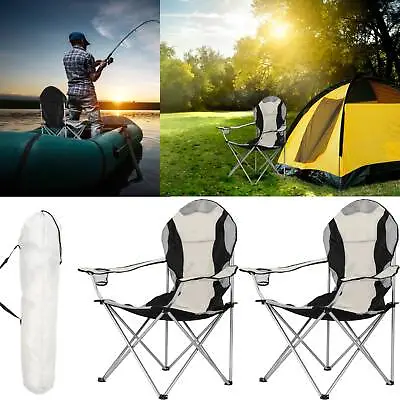 2 X Folding Camping Deluxe Chairs Heavy Duty Luxury Padded Cup Holder High Back • £39.95