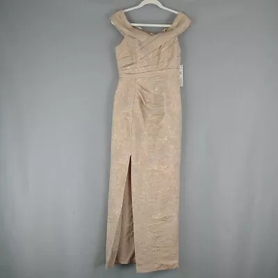 Aidan Mattox Dress Womens 4 Rose Gold Off The Shoulder Evening Gown Slit Ladies • $149.99