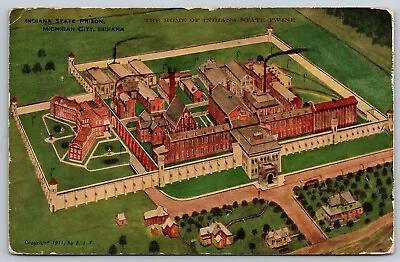 Postcard Aerial View Indiana State Prison Indiana Twine Michigan City IN C20 • $9.50