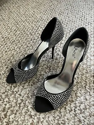 Unze Of London Crystal Peep Toe Stiletto Shoes Black New Size 6 • £19.99