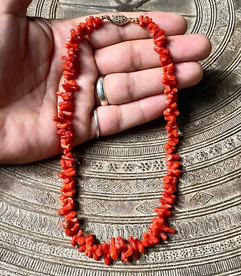 Vintage Mediterranean Red Italian Sardinian Coral Branch Necklace 16  27.4 Grams • $106.25