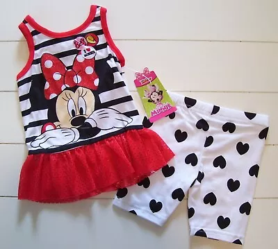 Girls Disney Junior I LOVE MINNIE Mouse 2 Pc Shirt Shorts Outfit Sz 12M • $10.44