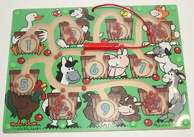 Melissa & Doug Magnetic Wand Number Maze Apple Farm STEM Counting Wood Toy • $10