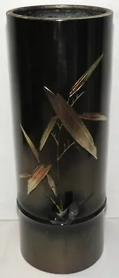 Japanese Black Enamel Brass Cylinder Bamboo Vase Ikebana Flower Arranging 9.5  • $29.95