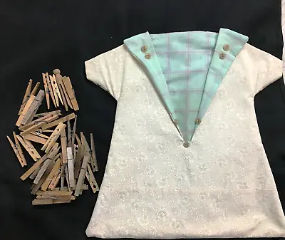 Vintage Handmade Clothes Pin Dress Bag & Wood Clothespin Holder Hanger Laundry • $22