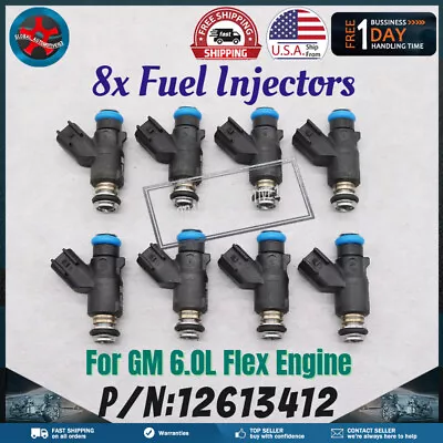 Set Of 8 Fuel Injectors 12613412 Fits For GMC 6.0L Silverado Sierra 10-13 6.6L • $23.66