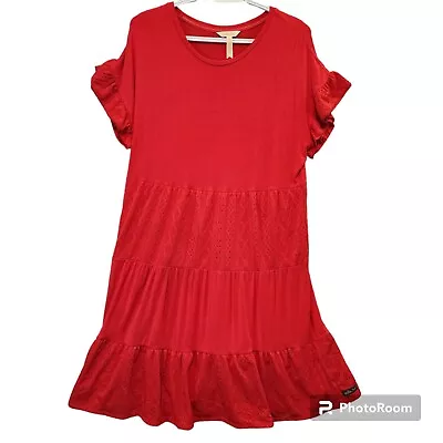 Matilda Jane Bellewood & Eyelet Dress Red #33671D Flutter Sleeve Ruffles Size M • $28.95