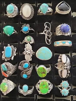 STERLING Vintage OLD PAWN Native AMERICAN & MORE Ring Lot 112 Grams ALL GOOD! • $28