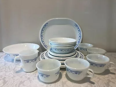 Vintage Corelle MORNING BLUE 28 Pc Dinnerware Set Plate Bowl Mug Saucer • $150