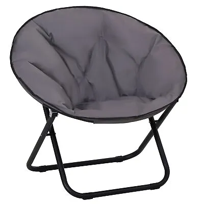 Outsunny Folding Saucer Moon Chair Oversized Padded Seat Round Oxford Grey • £32.99