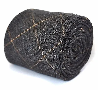 £15.99 • Buy Frederick Thomas Designer Tweed Wool Mens Tie - Dark Grey & Orange Check Skinny