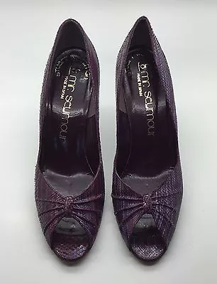 MR. SEYMOUR Purple Snake Skin & Leather Open Toe Stiletto Heels Sz 7.5AA Spain • $49.99