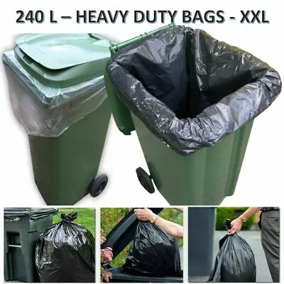 £2.39 • Buy Clear & Black Heavy Duty Wheelie Refuse Sacks Strong 240L Bin Liners Rubbish Bag