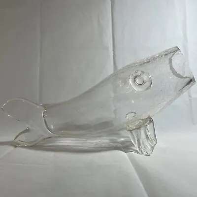 VINTAGE BLENKO GLASS FISH VASE GIANT CLEAR CRACKLE NICE! Fast Shipping • $99.99
