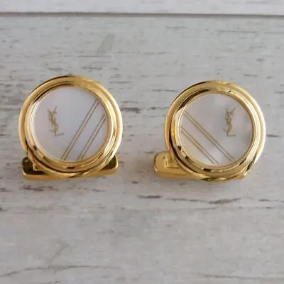 Yves Saint Laurent Authentic Cufflinks Round Mother Of Pearl×Gold Plated No Box • $108.15