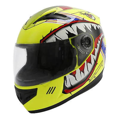 DOT Motorcycle Youth Full Face Helmet Kids Bike Shark Marine Yellow S M L XL XXL • $43.99