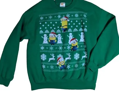 Despicable Me Minions Christmas Sweater Size Large Ugly/Cute Green Sweatshirt • $4.99