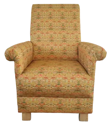 William Morris Strawberry Thief Fabric Adult Armchair Chair Ochre Navy Red Birds • £209.99