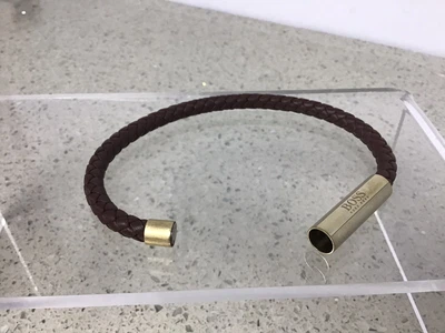 £17.99 • Buy Hugo Boss Magnetic Brown Braided Leather Bracelet Gold -Tone 2