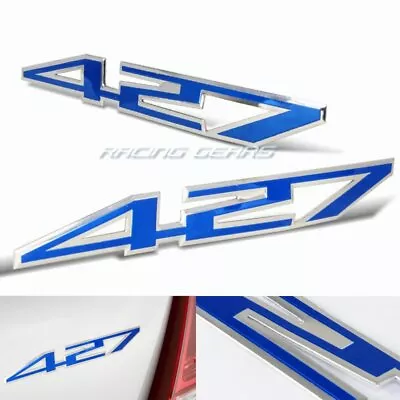 2 X 427 Blue Border Brush Silver Aluminum Emblem Badge Sticker Decal Z06 C6 • $7.95