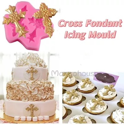 3D Cross Silicone Fondant Icing Mould Cake Sugar Paste Baby Baptism Christening • £3.18