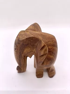 Vintage Wooden Hand-Carved Elephant Figurine 3” X 2.75” • $12