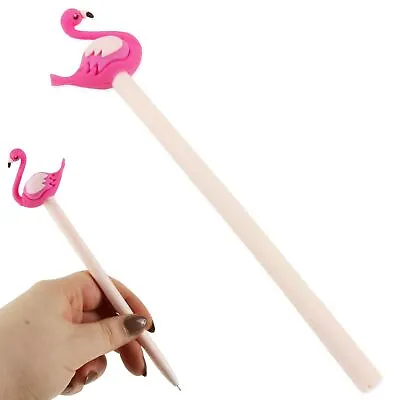 NOVELTY FLAMINGO PEN Fineliner Black Gel Ink Kawaii Stationery Work Office UK • £3.89