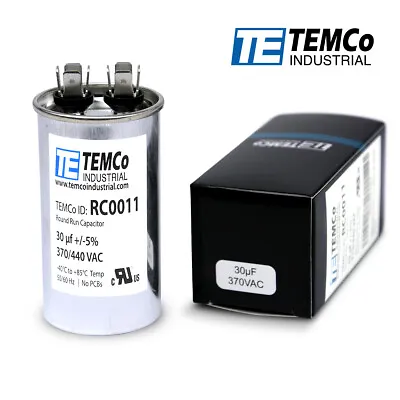 TEMCo 30 Uf/MFD 370 VAC Volts Round Run Capacitor 50/60 Hz -Lot-1 • $14.95