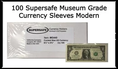 100 Currency Sleeves For Modern Size Notes Archival Mylar Museum Holders MG440  • $50.10
