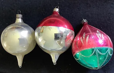 3 Vintage Glass Christmas Tree Ornaments Teardrop Hand Blown? Antique • $12.90