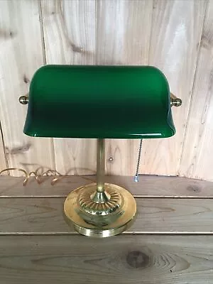 Bankers Lamp Emerald Green Light Glass Shade Piano Lamp  Works Vintage • $35