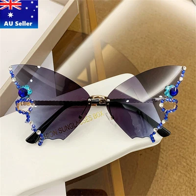 $13.93 • Buy Luxury Diamond Butterfly Sunglasses 61*56mm Size Lense Rimless Oversized Eyewear