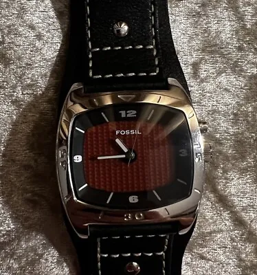 Fossil BIG TIC AM 3696 Men's Black/red  Analog Dial Quartz Leather Wrist Watch • $58