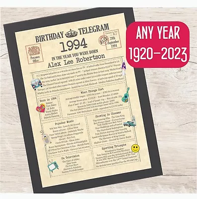 30th Birthday Gift 1994 Personalised Day You Were Born Gifts For Him Or For Her • £18.50