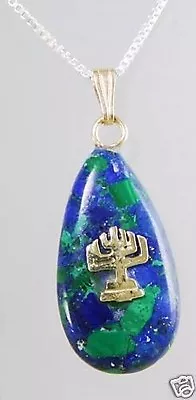 Eilat Stone Pendant 14k Gold Candelabrum - Silver Chain ! High Quality Jewelry   • $60
