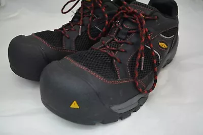 Mens KEEN Black Cloth Work Boots Safety Toe Size 11.5 EE Wide Lace Up • $44.99