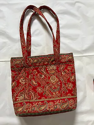 VINTAGE Vera Bradley Villager Tote Bag “Windsor 1995” Pattern RETIRED Red Corner • $39.97