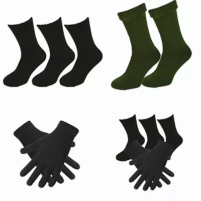 Heat Mate Plain Black Thermal - Military Olive Fleece Socks - Insulated Gloves • £5.90