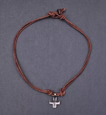 Brown Double 2mm Leather Surfer Beach Choker Necklace Cross Pandent Men Women • $8.52