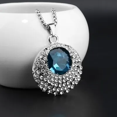 925 Sterling Silver Sapphire Moon Long Chain Necklaces Pendant Women Men Gifts • £3.99