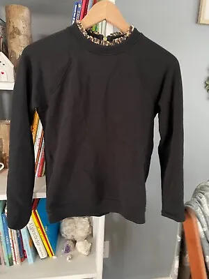 J. Crew Leopard Ruffle Trim Sweatshirt Cotton Back Zipper Women’s Size XS Black • $7.99