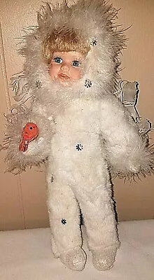 Porcelain Face Snow Angel Doll White Furry Body Feather Wings Blonde Blue Eyes • $12.99