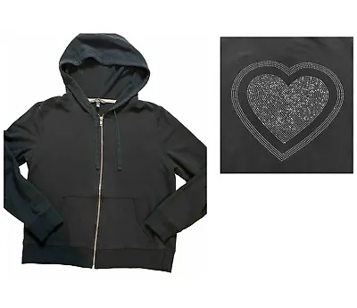 Victoria's Secret Large - Black - Bling Heart Logo Sequin Jacket Full Zip Hoodie • $26.77